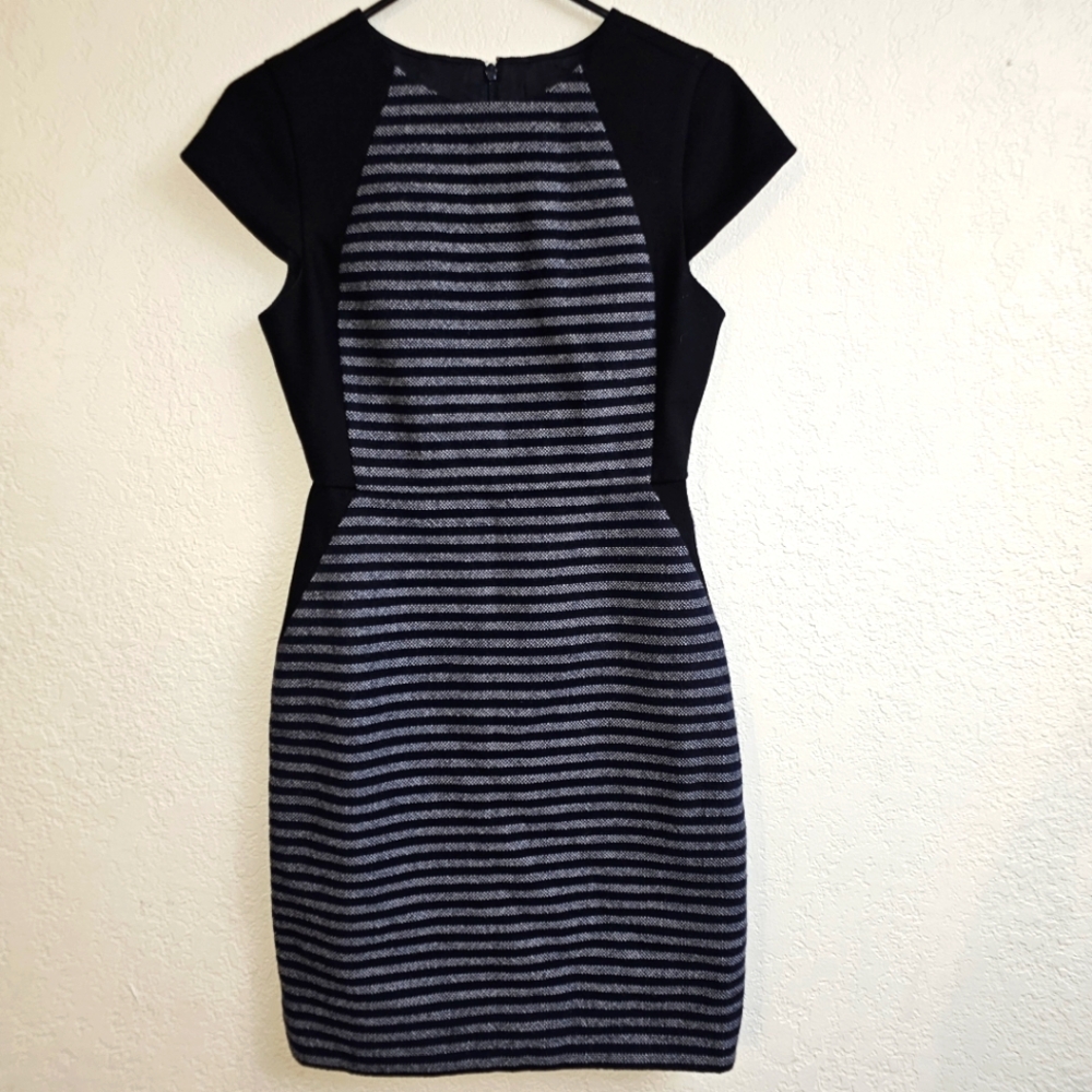 Elegant J. Crew Black and Gray Striped Wool Dress Size 0 Pinstripe